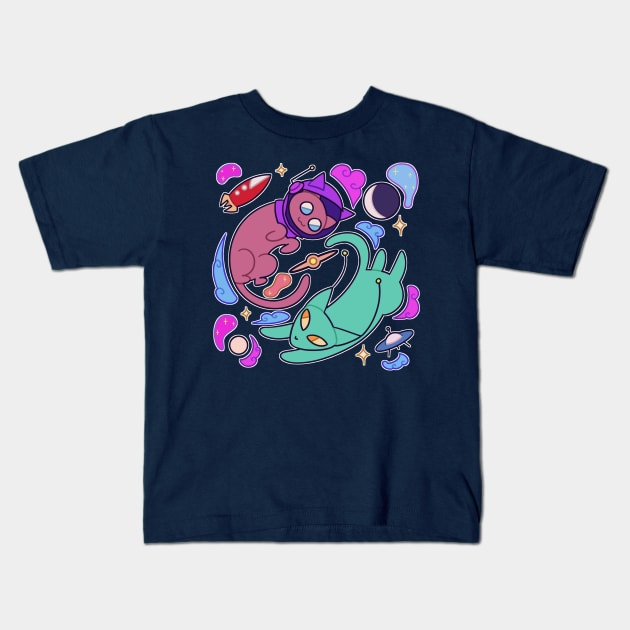 Space Cat and Alien Cat Kids T-Shirt by n0r4g4m4-shop